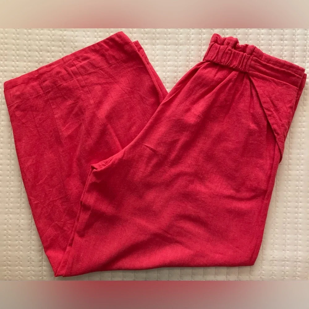 Free People Women's Linen & Cotton Red Elastic-Waist Pants